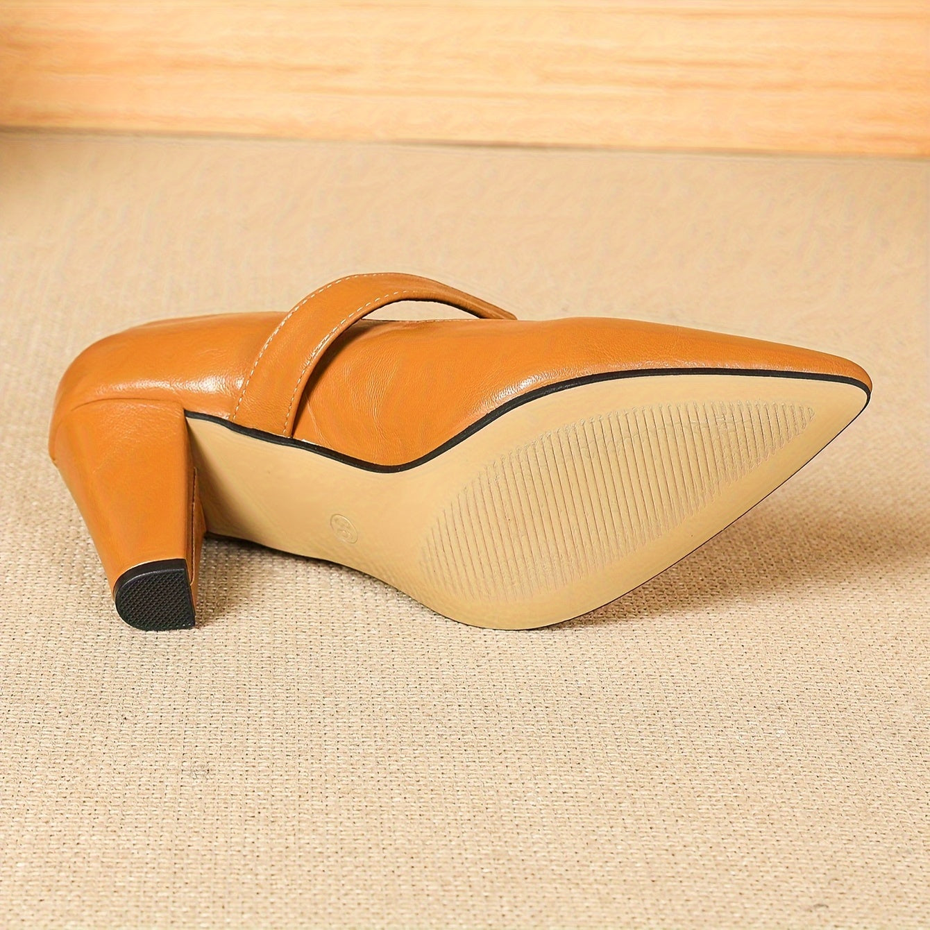 Women's Leather Pointed Toe Platform Mary Jane Slip-Ons with Buckle