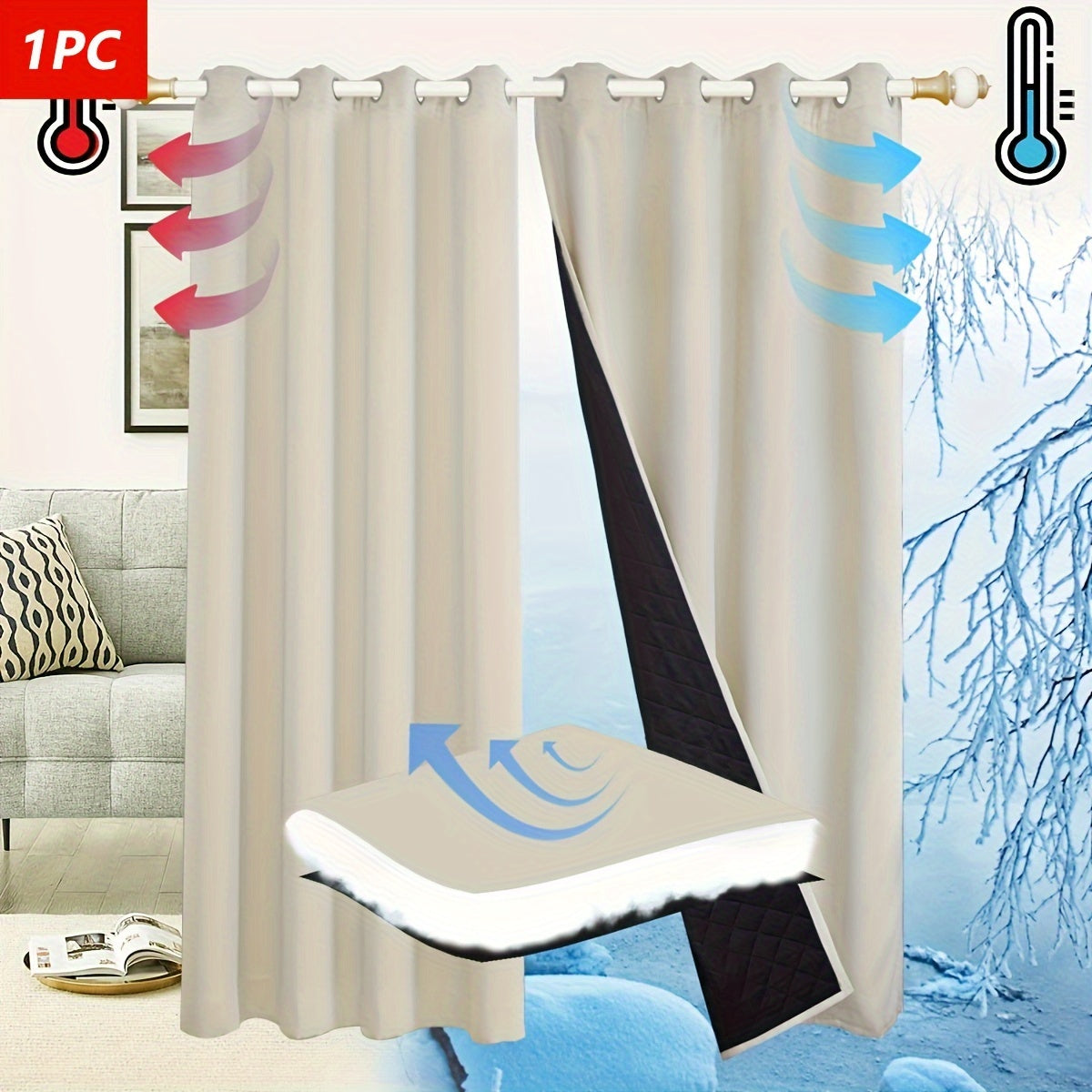 Thermal Curtains Insulated Window and Door Blockout for Winter Modern Home
