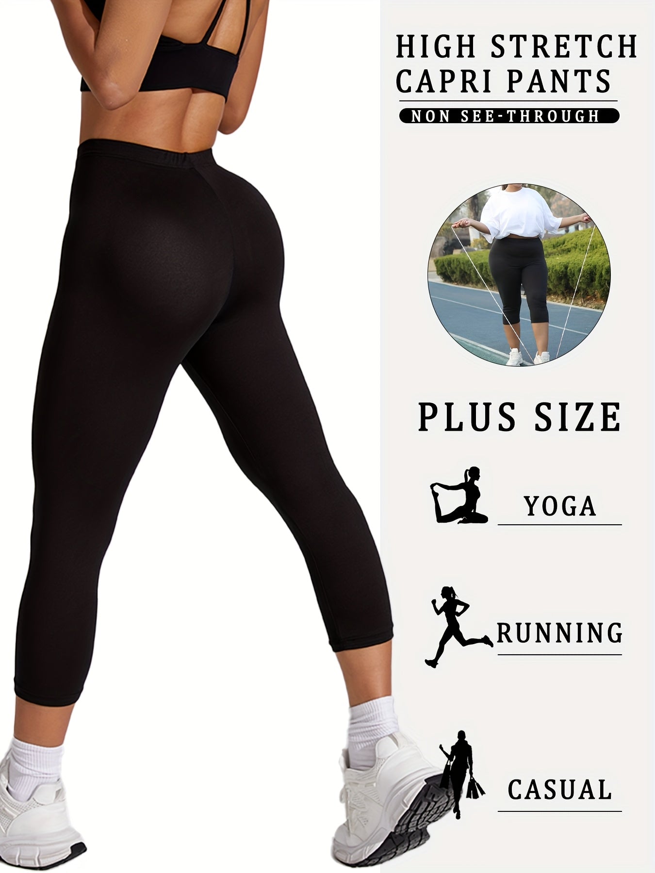 Women's Plus Size Soft Capri Leggings High Waist Yoga Workout Black Navy Blue