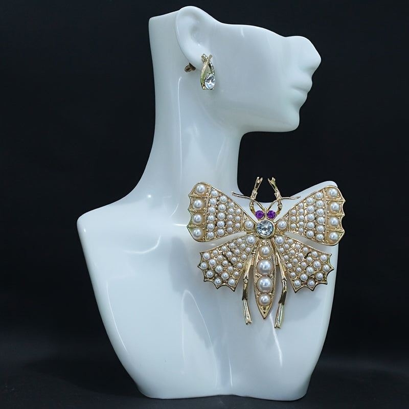 Vintage Bee-Shaped Brooch with Faux Pearls and Rhinestones for Women