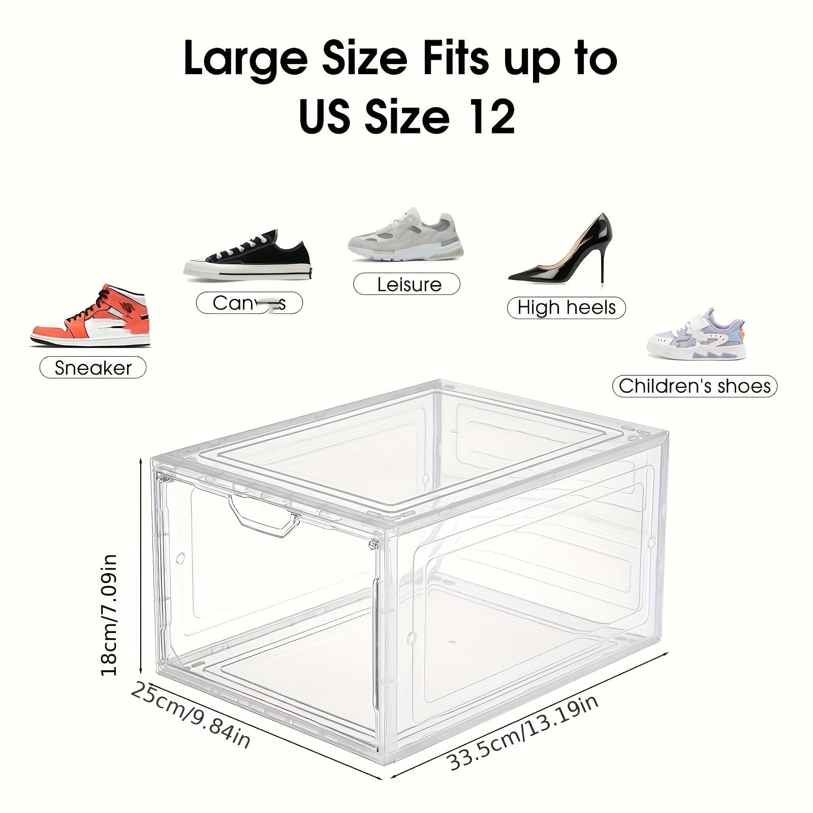 Set of 6 Plastic Shoe Storage Boxes with Transparent Doors Stackable Organizer for Bedroom Closet Hallway