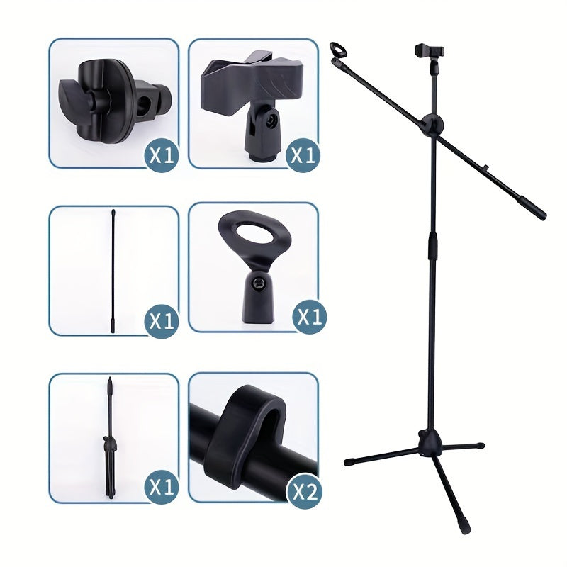 Black Alloy Microphone Stand with XLR Connector for Live Streaming and Stage Performances