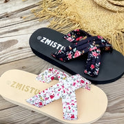 Women's Bohemian Flat Slip-On Sandals with Cross Straps Floral Print