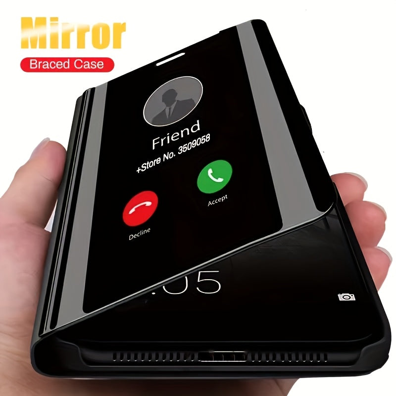 Magnetic Faux Leather Flip Phone Case with Smart Mirror Stand for Samsung Galaxy Models