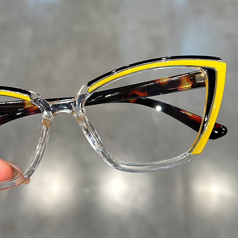 Retro Color Block Cat Eye Glasses for Women with Clear Lenses for Fashion and Computer Use