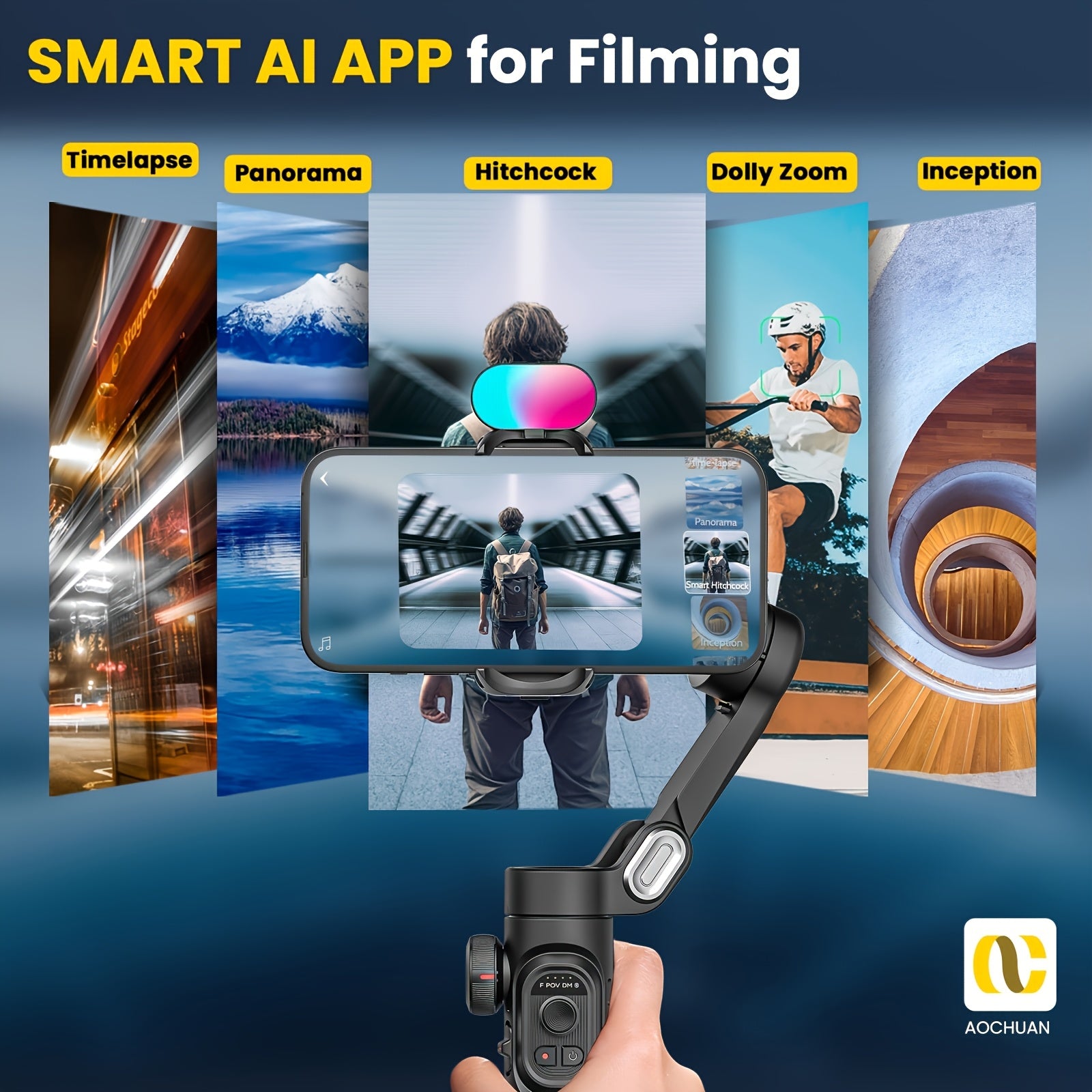 Android telefonlar uchun uzatma tayoqchasi, saqlash sumkasi, kuzatuv fokus g'ildiragi, inqilob rejimi va vlogging imkoniyatlari bilan telefon gimbal stabilizatori to'plami.