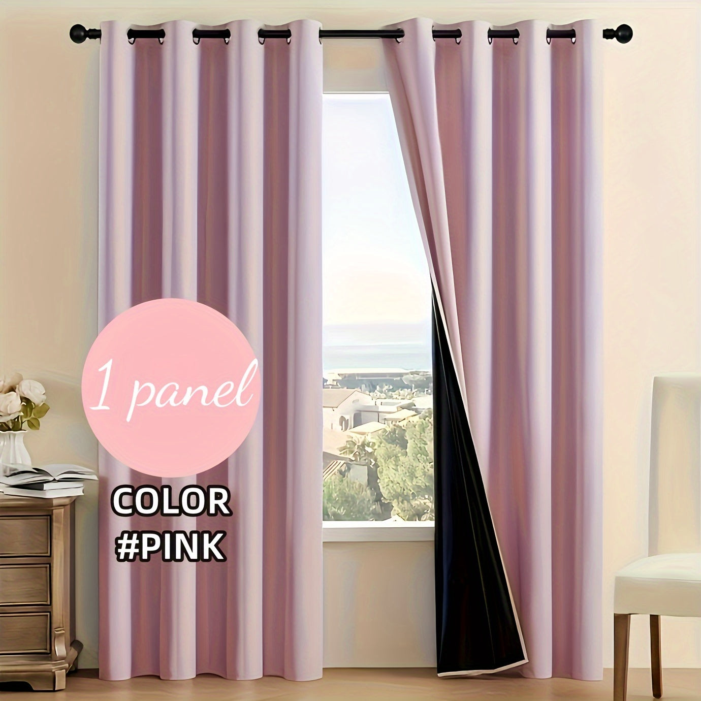 Beige Blackout Curtain with Insulation Lining Grommet Top for Living Room Bedroom