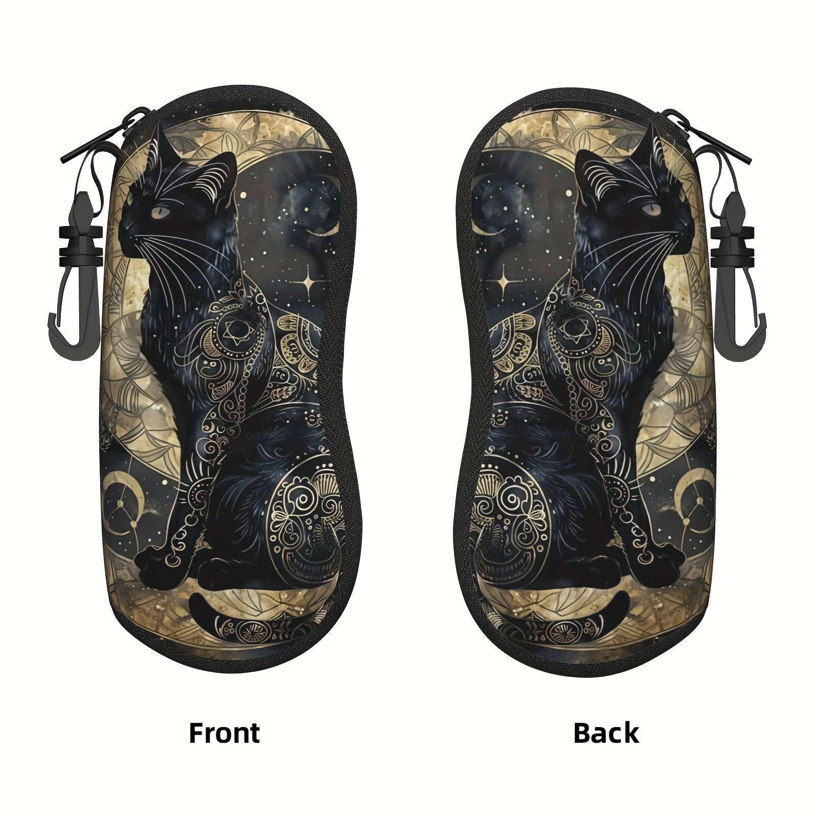 Black Cat and Moon Printed Glasses Case Neoprene Eyewear Sleeve with Zipper