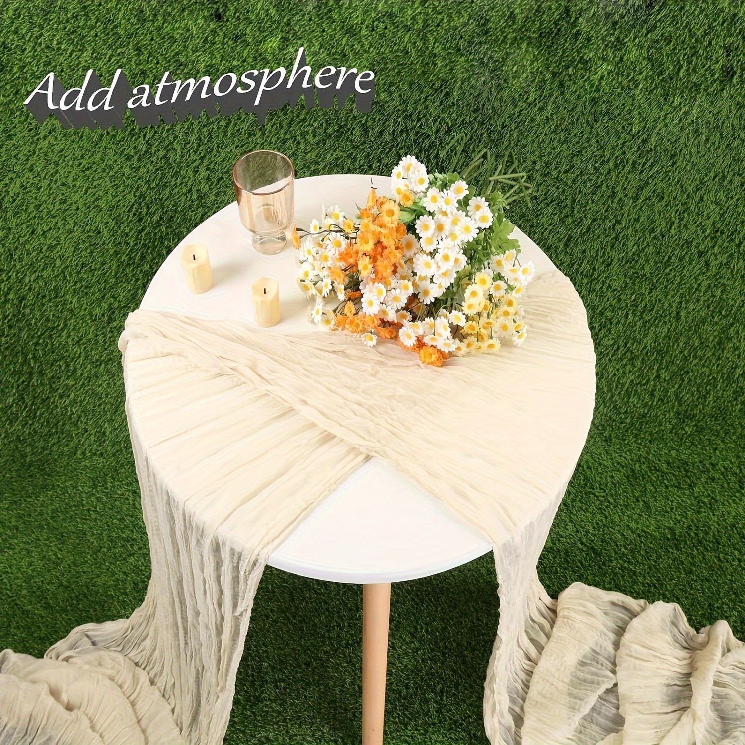 Balinese Pleated Table Runner Beige Fabric for Holiday and Wedding Decor