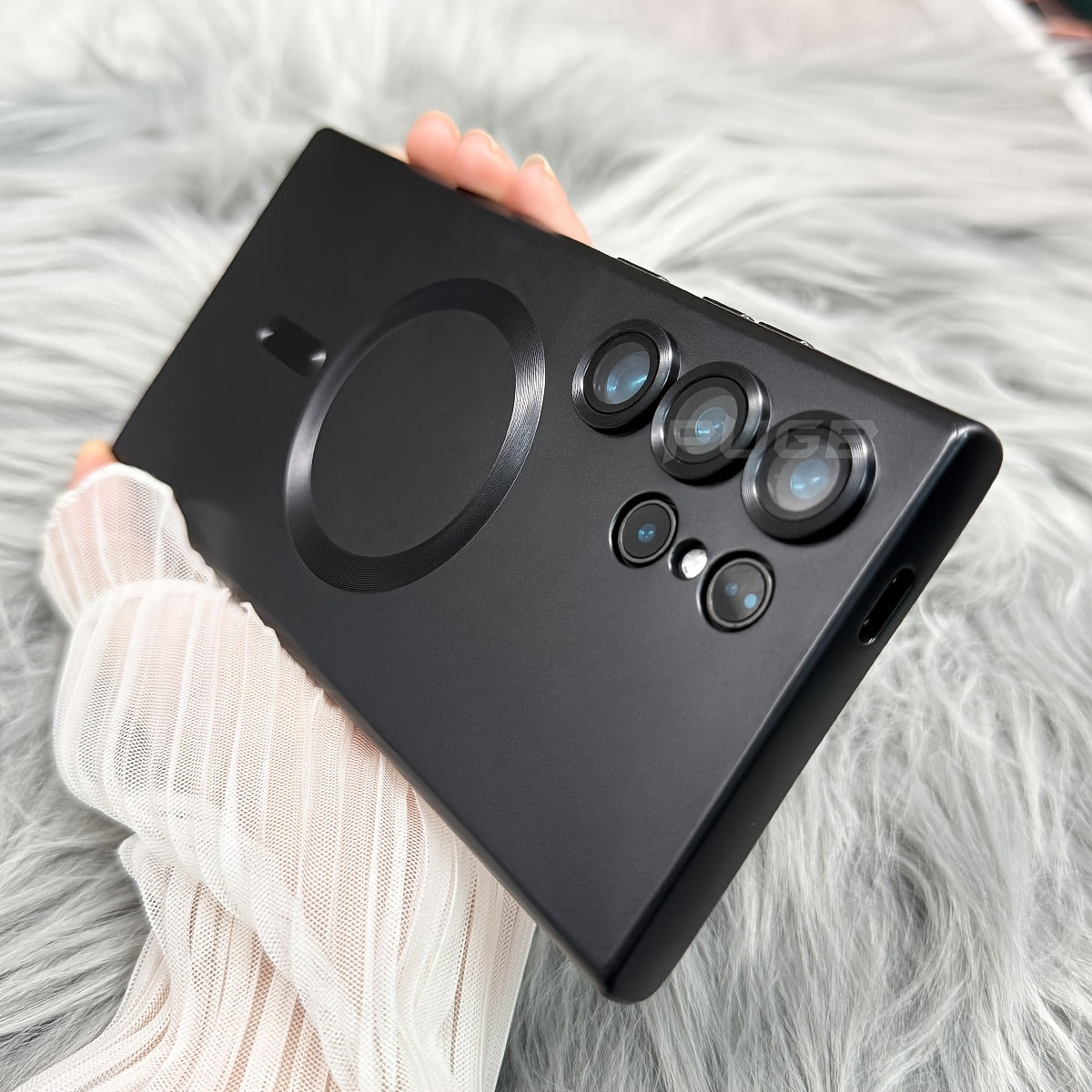 Luxury Matte Magnetic Soft Bumper Phone Case for Samsung Galaxy S21 Ultra Plus with Lens Protector and Wireless Charging