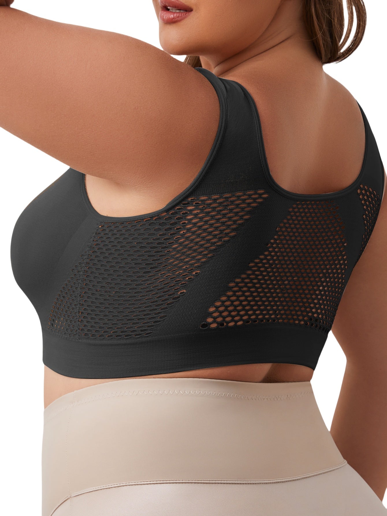 Women's Plus Size Sports Bra Breathable Mesh Black Gym Workout