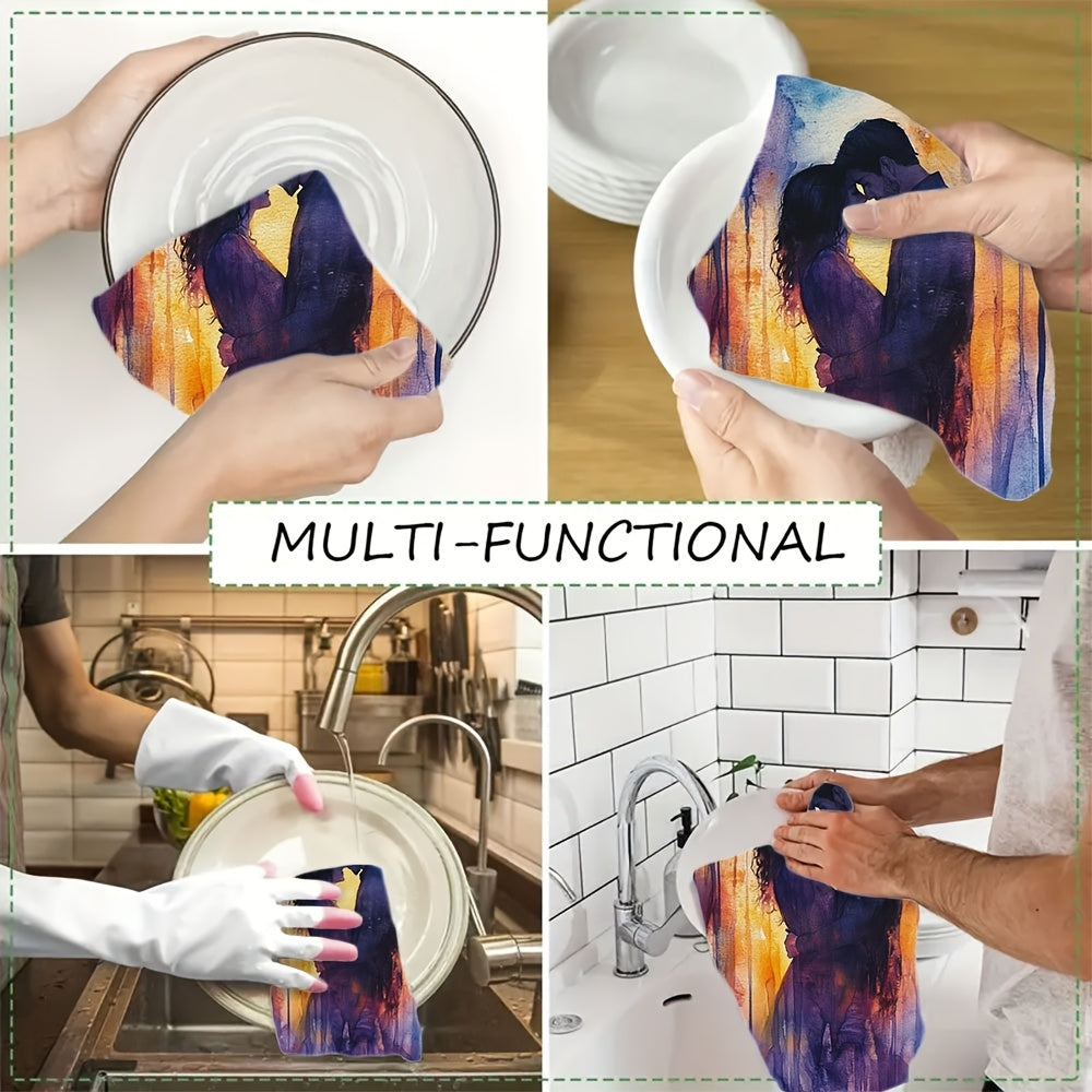 Романтическая история любви на закате. Набор кухонных полотенец 2 шт. ультра мягкие, впитывающие, 40x60 см