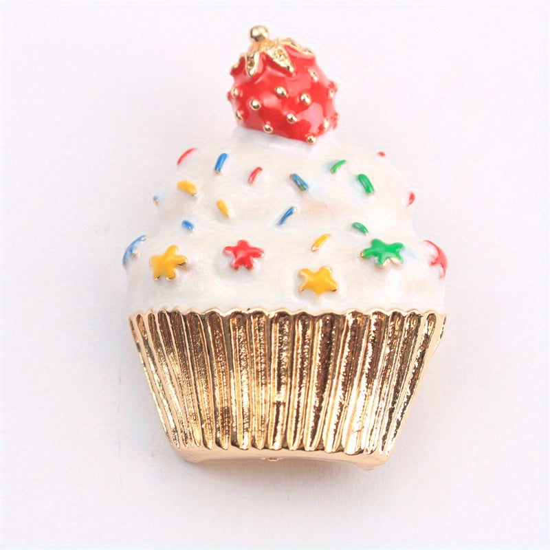 Alloy Cupcake Brooch Pin with Strawberry Top for Women Clothing Bags Hats