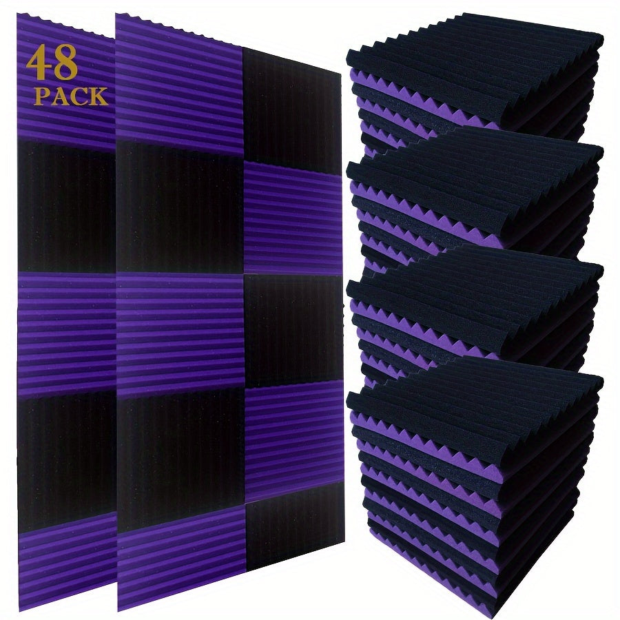 48 Black and Purple Foam Acoustic Wedges 30.48cm x 30.48cm Soundproof Panels for Studio Recording