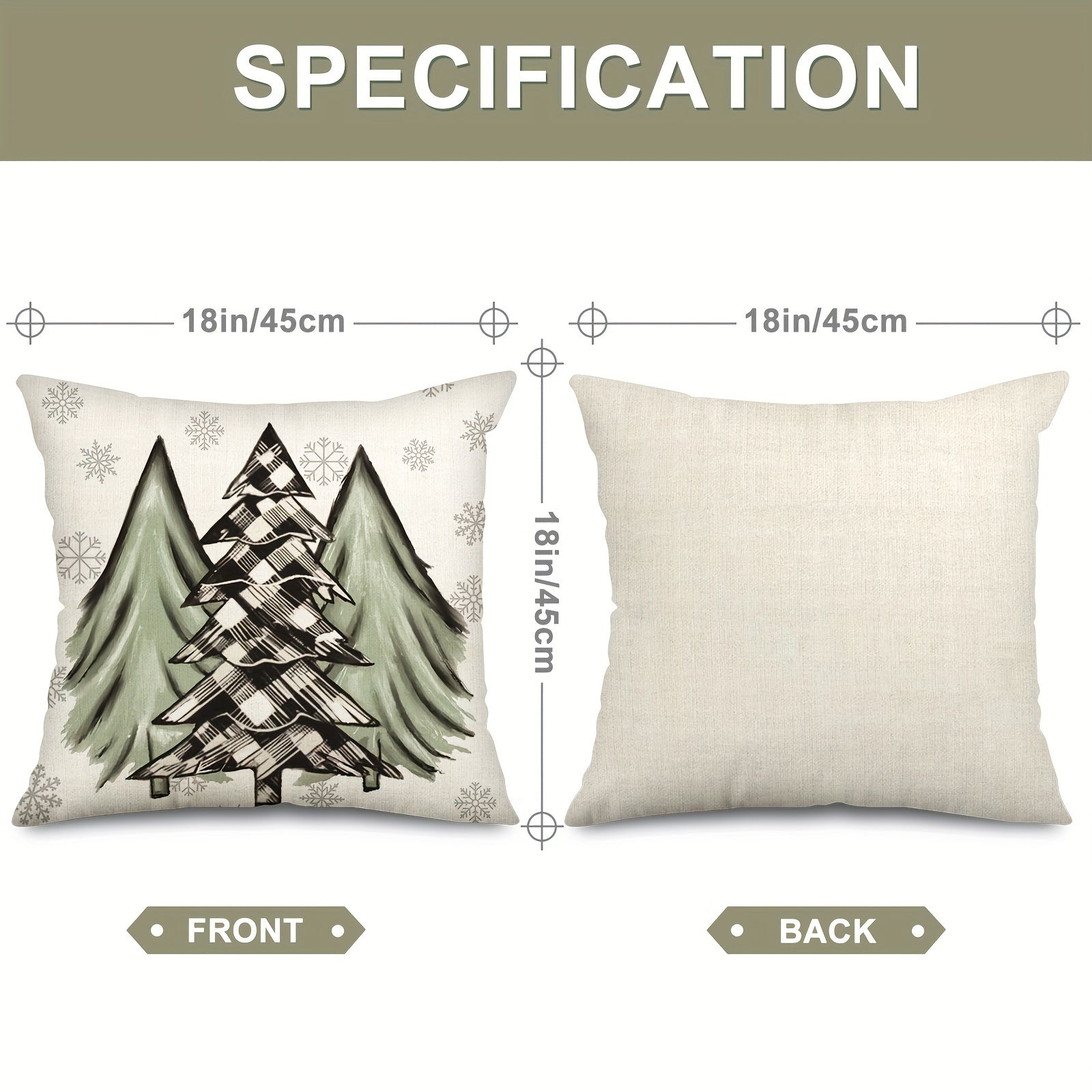 Набор из 4 винтажных рождественских наволочек, 45,72x45,72 см, шалфейного цвета с дизайном деревьев, грузовиков и снежинок. Зимние фермерские декоративные чехлы для дома и офиса, машинная стирка, полиэстер, застежка на молнии (без вставки)