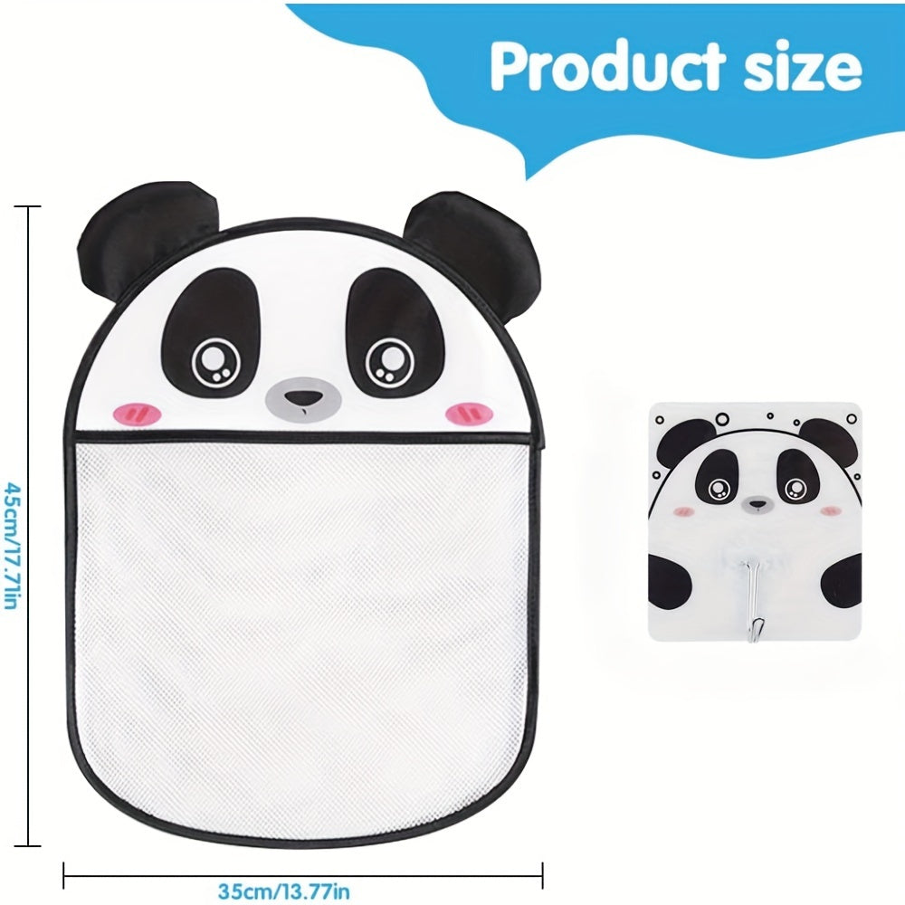 Cute Panda Bath Toy Organizer Mesh Bag with Hooks Water-Resistant and Durable
