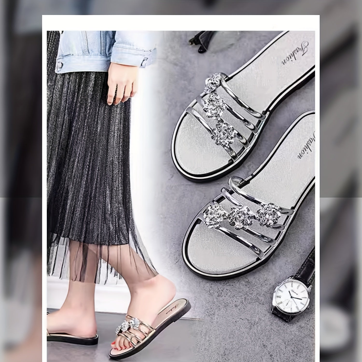 Summer Outdoor Flower Beach Sandals Flat Flip-Flops PVC Open Toe Slip-On