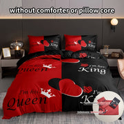 Queen and King Crown Print Bedding Set Duvet Cover Pillowcases Soft Breathable