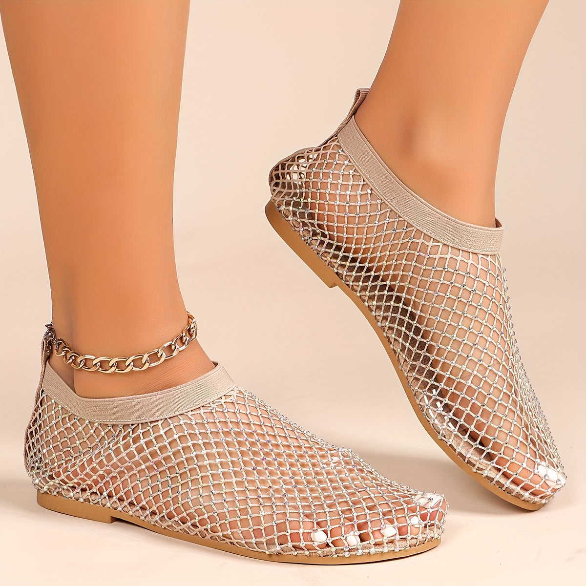 Women's Rhinestone Flat Sandals Summer Hollow Out Slip On Shoes