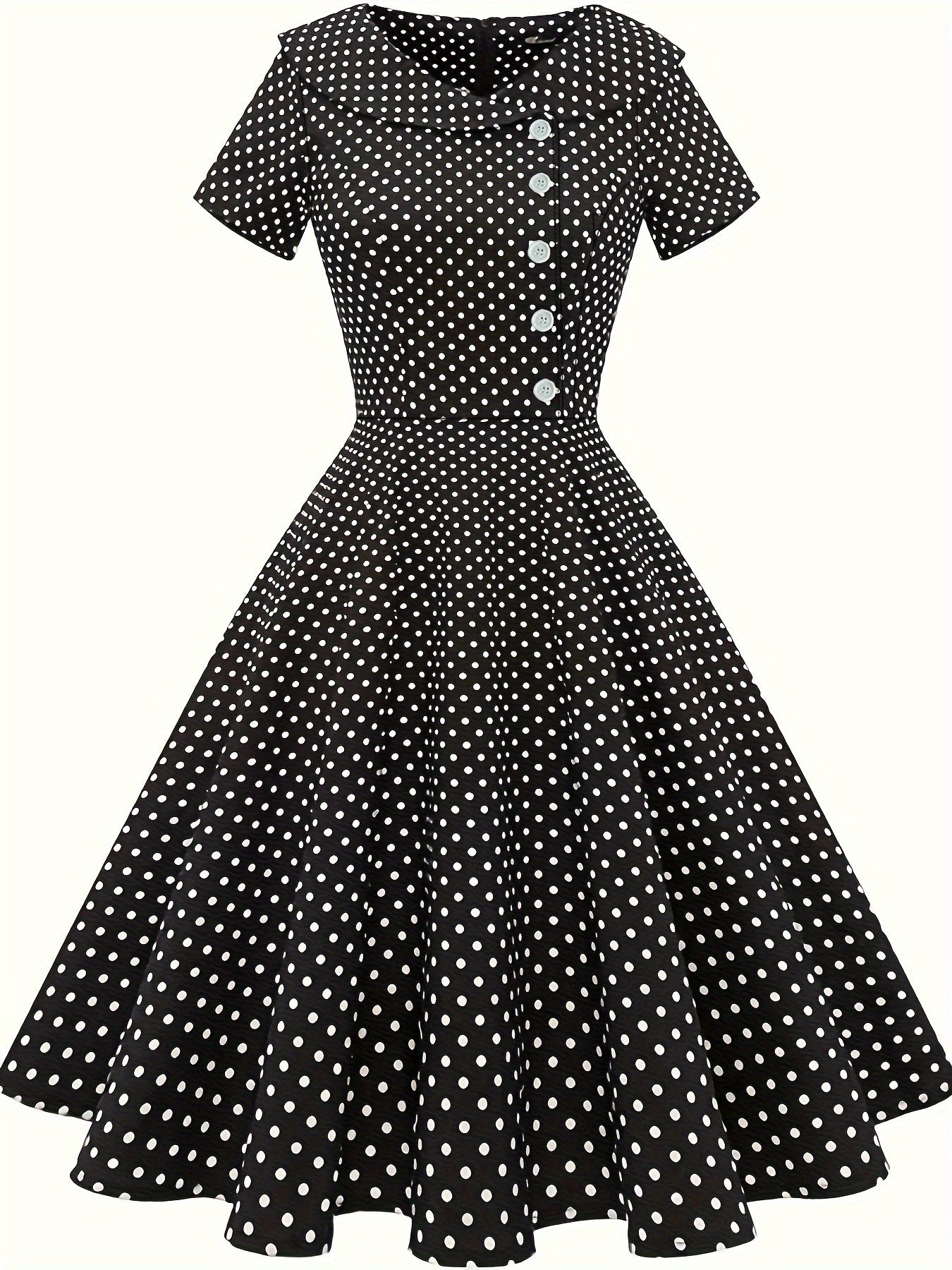 Polka Dot Short Sleeve A-line Dress for Women Spring Summer Elegant Button Front
