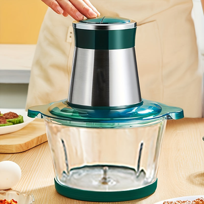 2 tezlik, 4 ta bi-balandlikdagi zanglamaydigan po'latdan yasalgan pichoq bilan kuchli Oziq-ovqat protsessori va go'sht maydalagich, sabzavotlar, piyoz va sarimsoq uchun. Shisha yoki zanglamaydigan po'lat variantlar bilan EU rozetkasi mavjud.