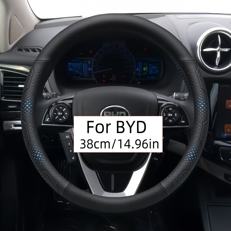 Universal PU Leather Steering Wheel Cover Breathable Durable 38cm Black Blue