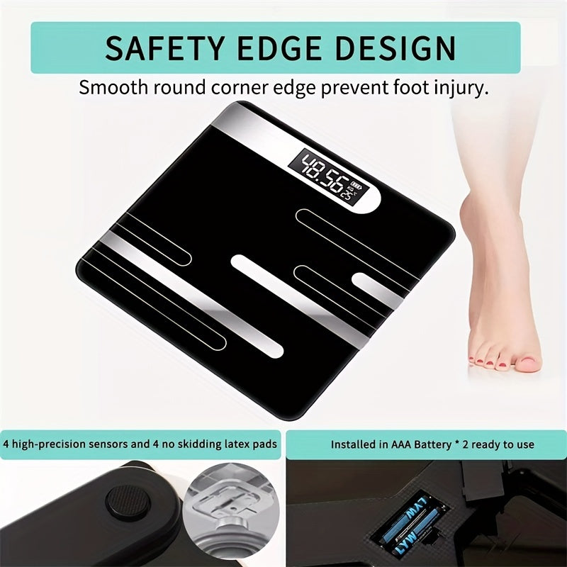 Элегантные черные цифровые весы с ЖК-дисплеем, идеальные для использования в ванной, работающие от батареек.