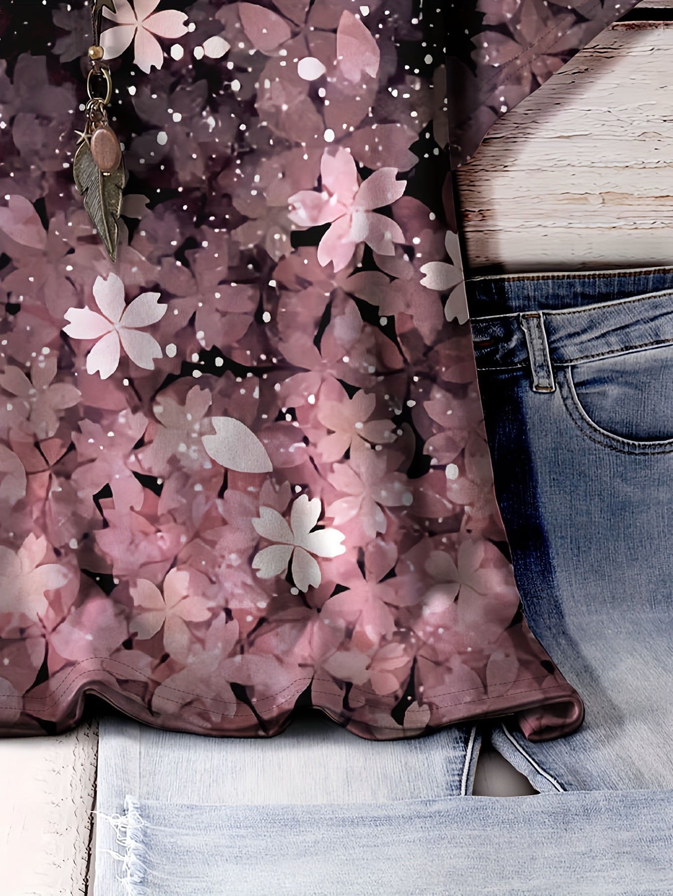 Plus Size Floral Print T-Shirt for Women Casual Spring Summer Polyester Knit Top