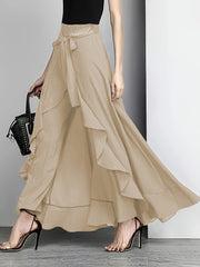 Plus Size Navy Wide-Leg Pants with Tie-Front Detail Non-Stretch Polyester Casual All-Season