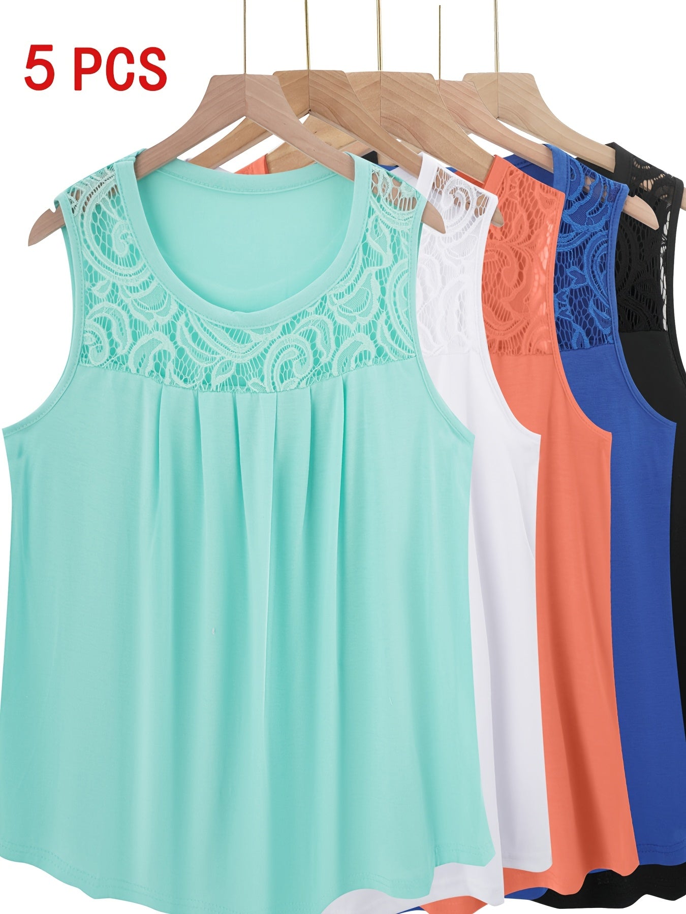 Женские майки с кружевной отделкой, 5 шт., без рукавов, повседневные, весна-лето-осень