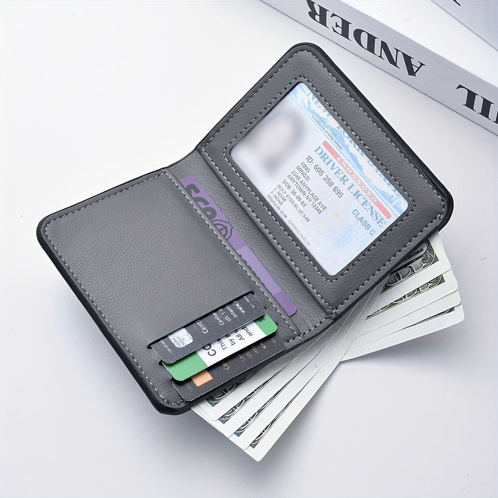 Men's Vintage Faux Leather Slim Wallet with Card Slots and Coin Purse