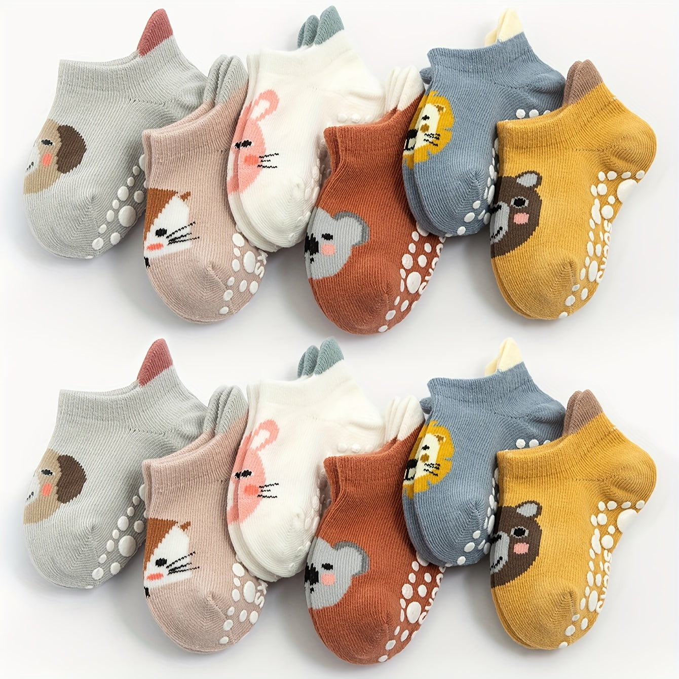 12 Pairs Boys' Cartoon Animal Pattern Non-Slip Floor Socks Breathable Spring Summer