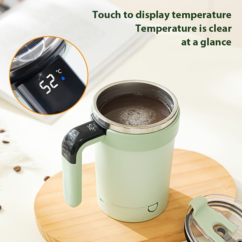 Self-Stirring Travel Mug with Temperature Display and Straw Creamy White