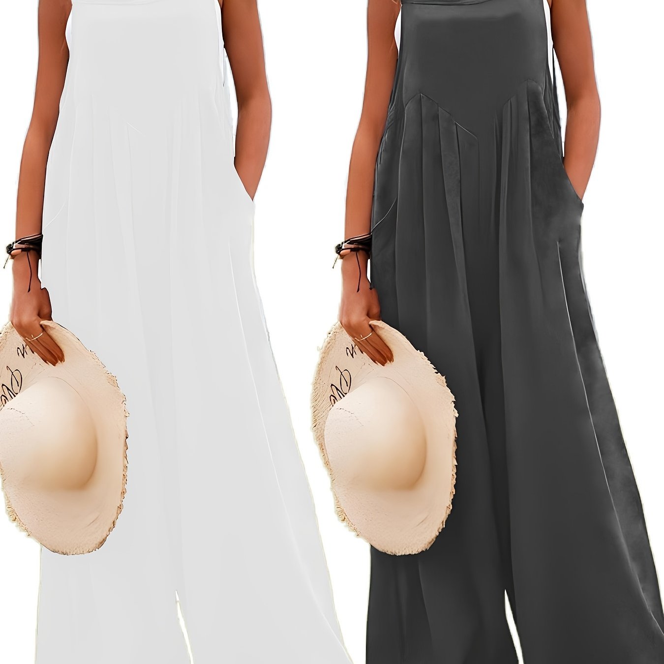 Костюм-комбинезон для женщин больших размеров на лето без рукавов с карманами