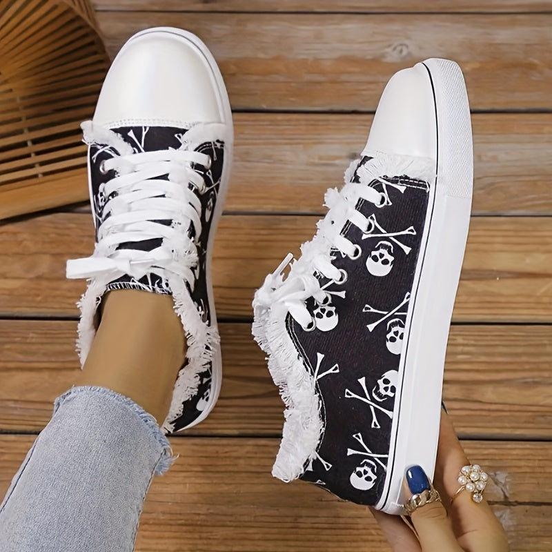 Women's Floral Print Lace-Up Low Top Flat Shoes