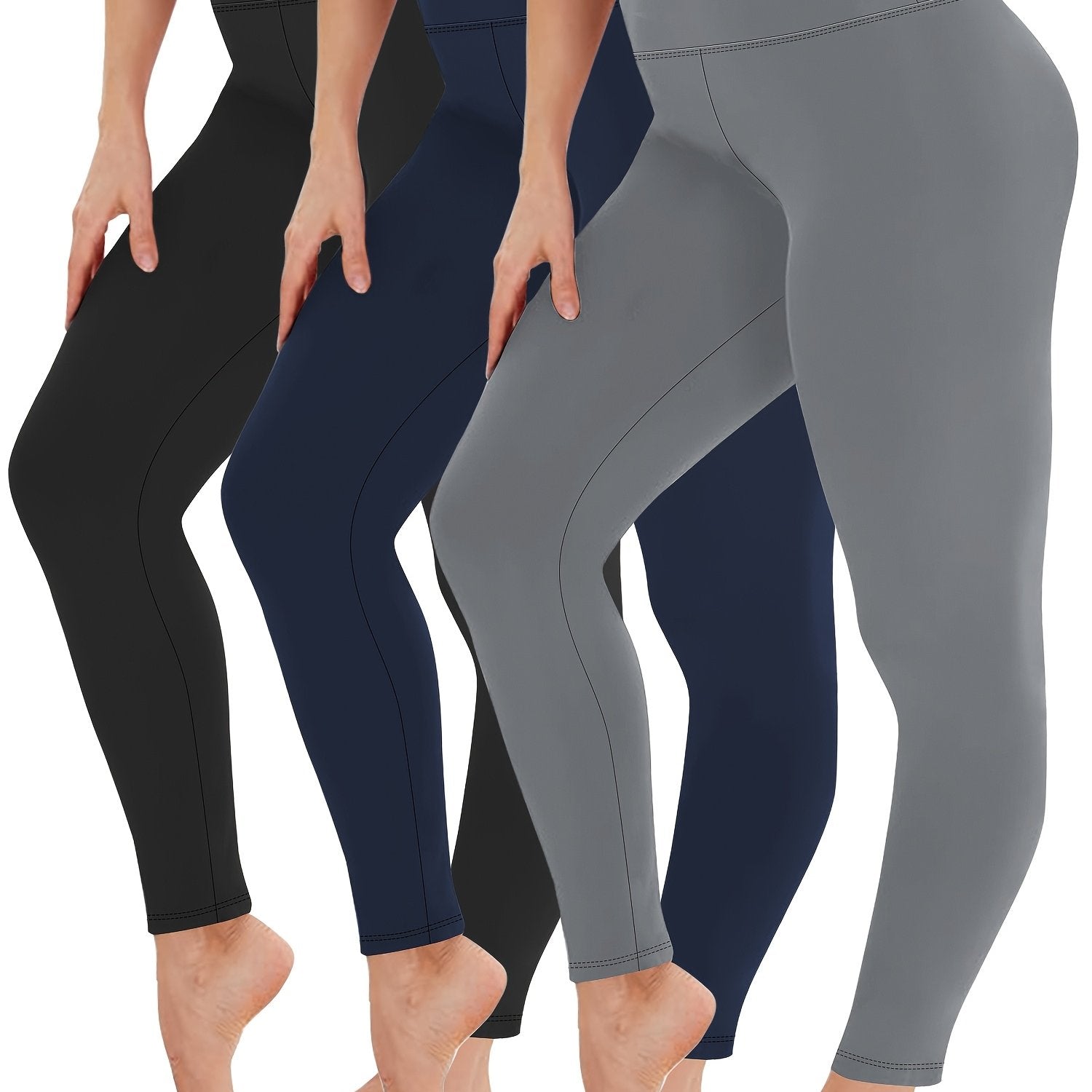 Leggings de yoga de cintura alta y control de abdomen para mujer, pack de 3, negro, azul y teal