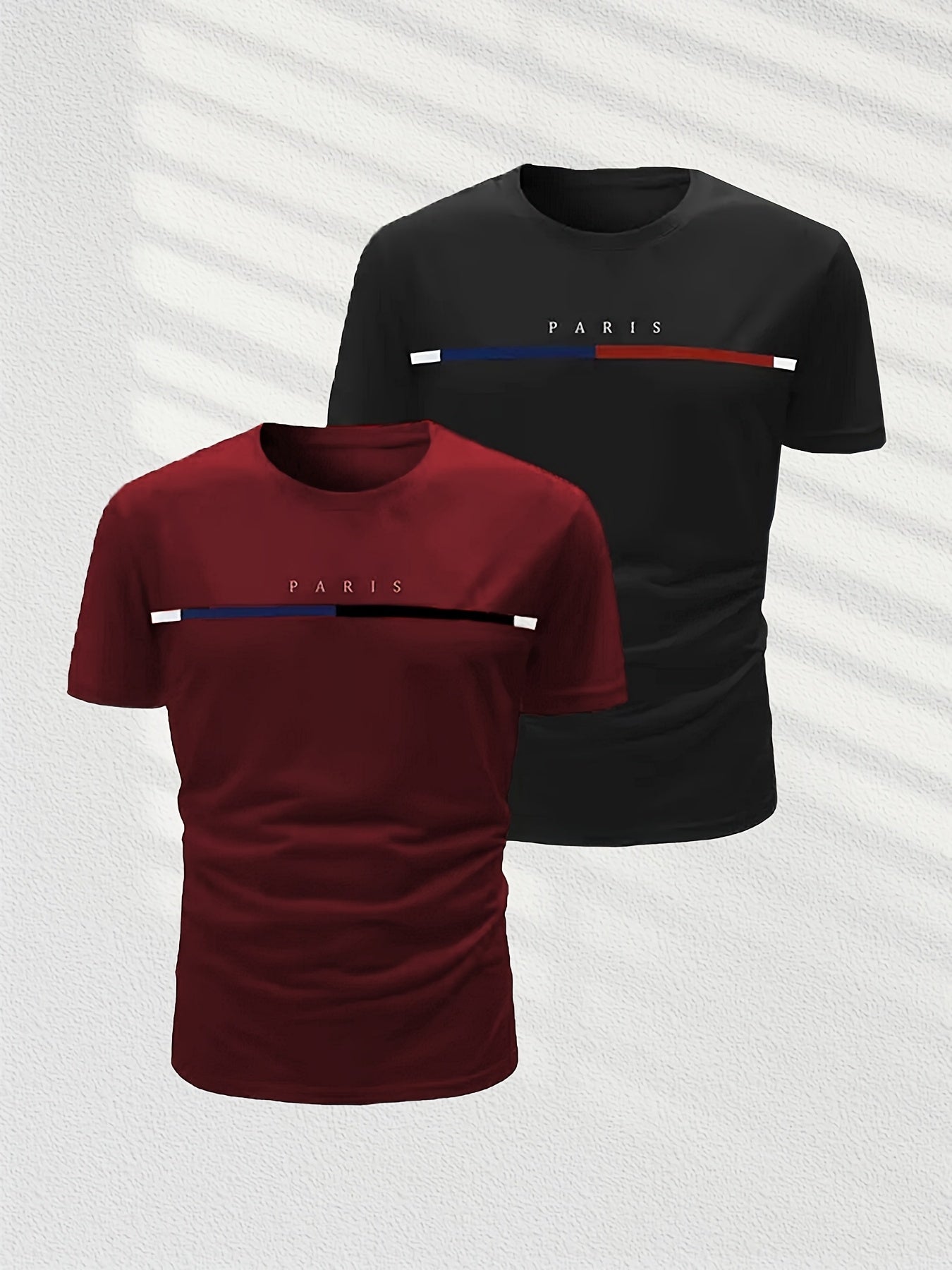 3-Pack Men's Crew Neck T-Shirts with Paris Print and Alphabet Pattern Polyester Knit Medium Stretch Regular Fit