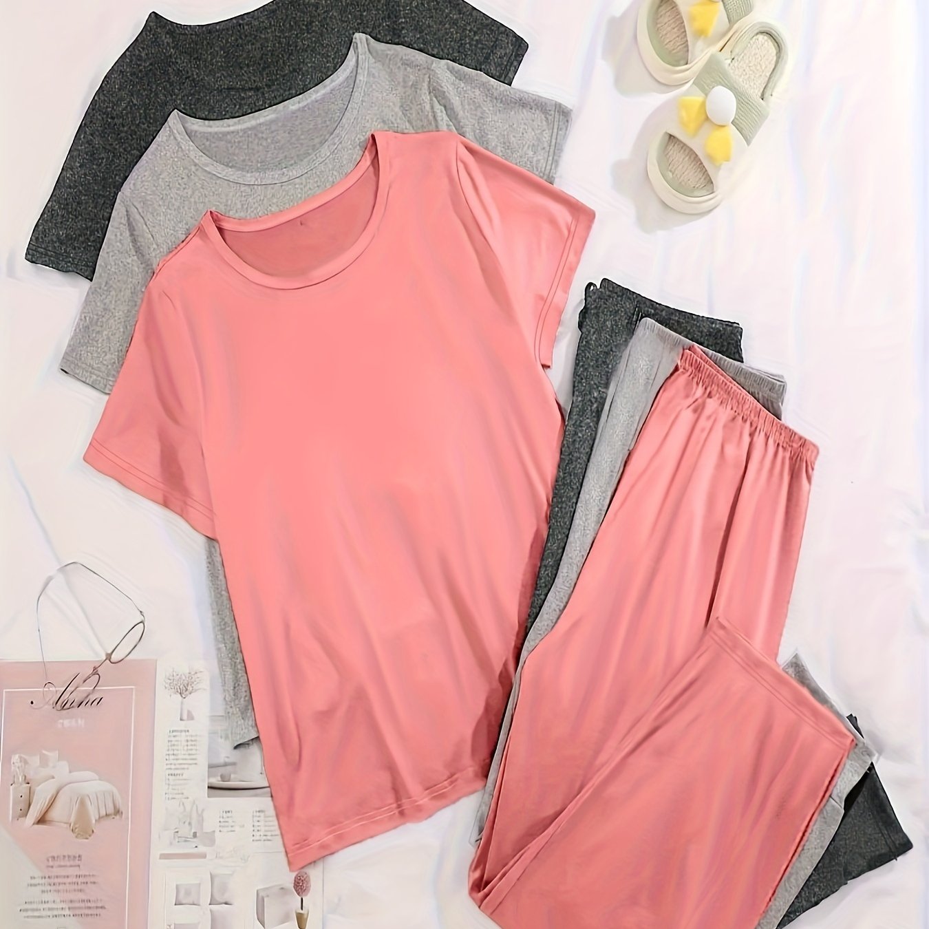 Plus Size Women Pajama Set Polyester Knit All-Season Cozy Sleepwear Pack