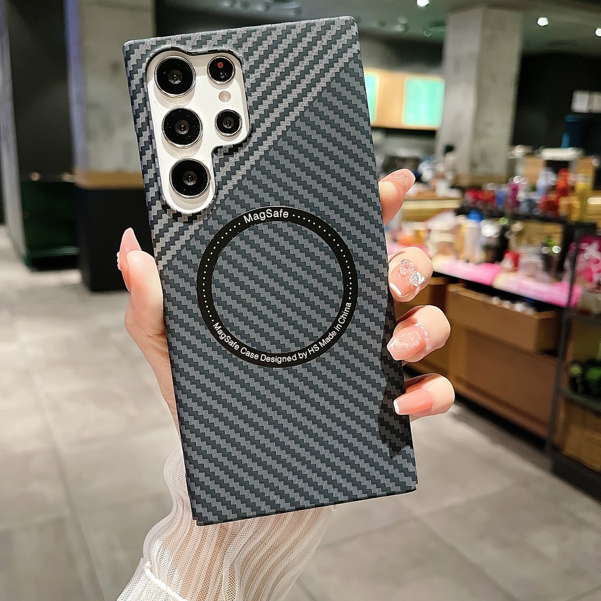 Ultra Slim Carbon Fiber Texture Phone Case for Galaxy S22 Ultra S23 Ultra S24 Ultra with Matte Ring Armor