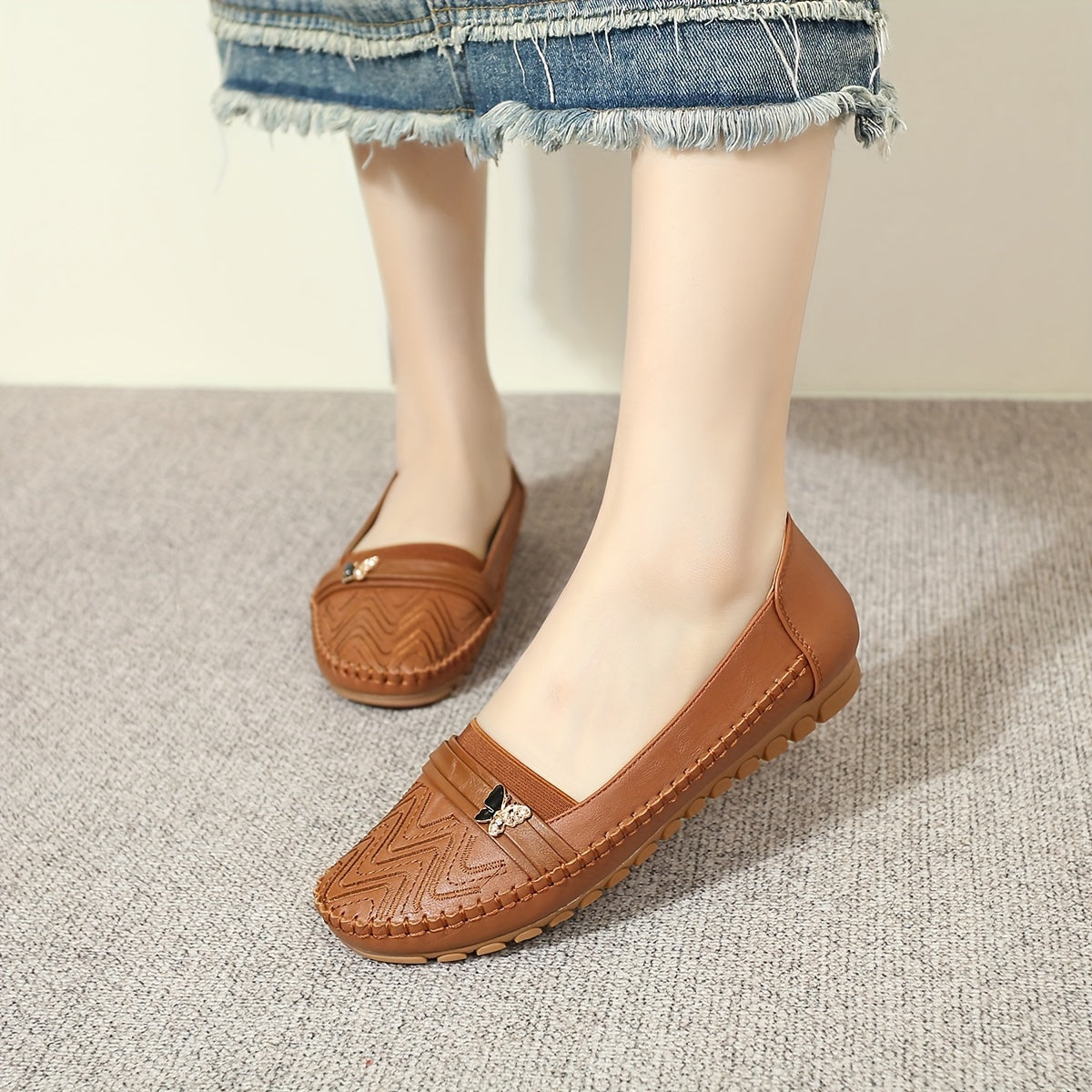 Women's Leather Slip-On Loafers with Non-Slip Sole and Soft Cover