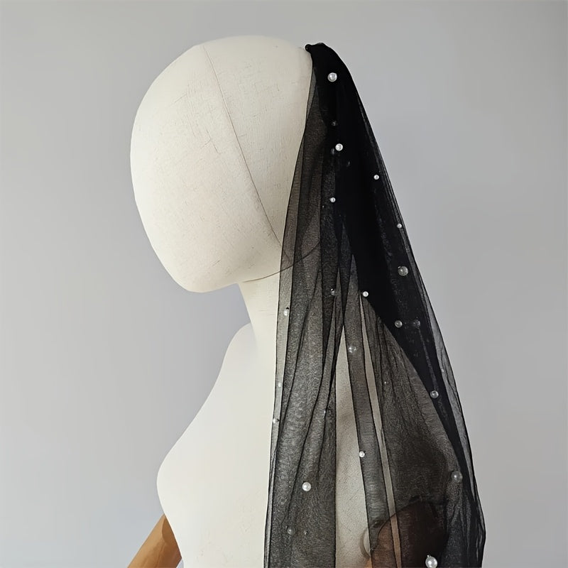 Черное свадебное вуаль с бисером и минималистичным дизайном для свадьбы