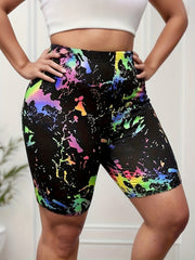 Женские шорты-утяжки с высокой талией и эффектом tie-dye, размер plus, полиэстер, эластичные, летние