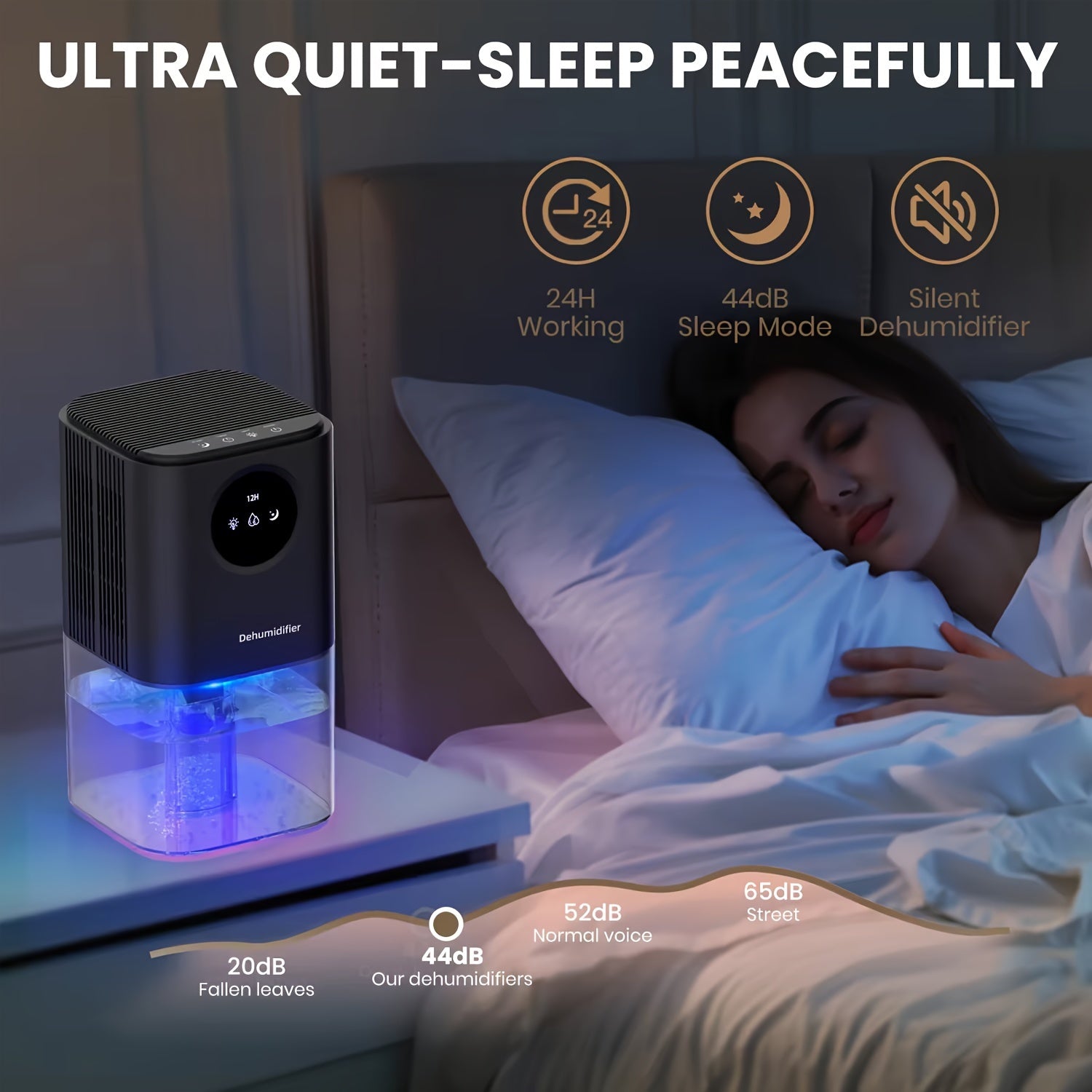 Compact 60oz Dehumidifier for Home Quiet Energy-Efficient with LED Lights