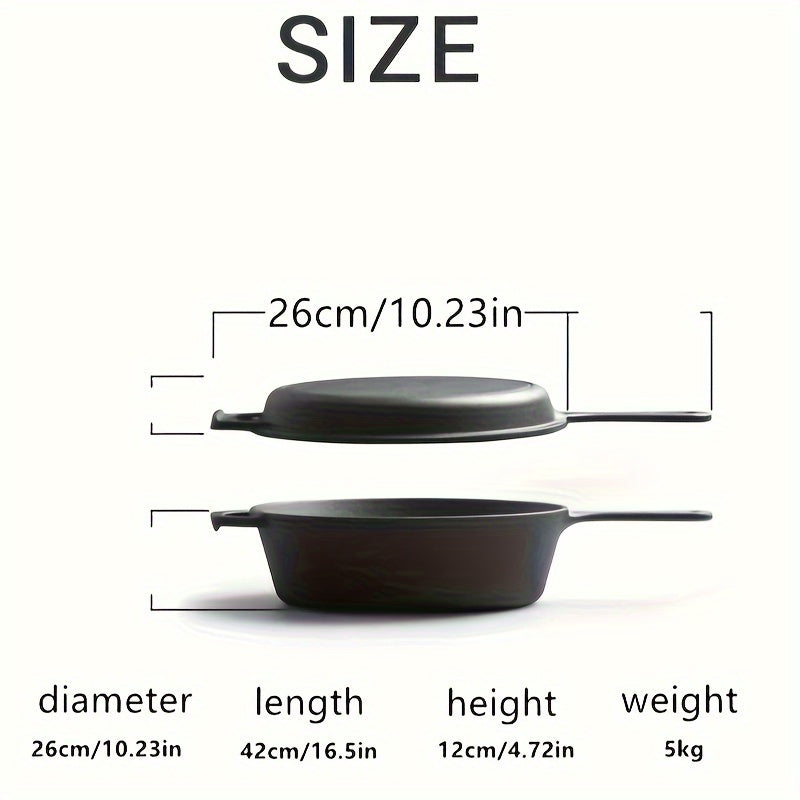 Ikki maqsadli quyma temir qozon: oldindan tayyorlangan, yopishmaydigan, bitta tutqichli pishirish to'plami - pishirish va qovurish uchun ideal