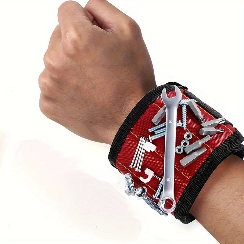 Magnetic Wristband for Screws Nails and Drills Red Fabric Tool Holder