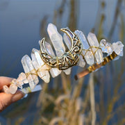 Women's Hair Accessory Headband with Natural Crystal and Moon Tiara Design