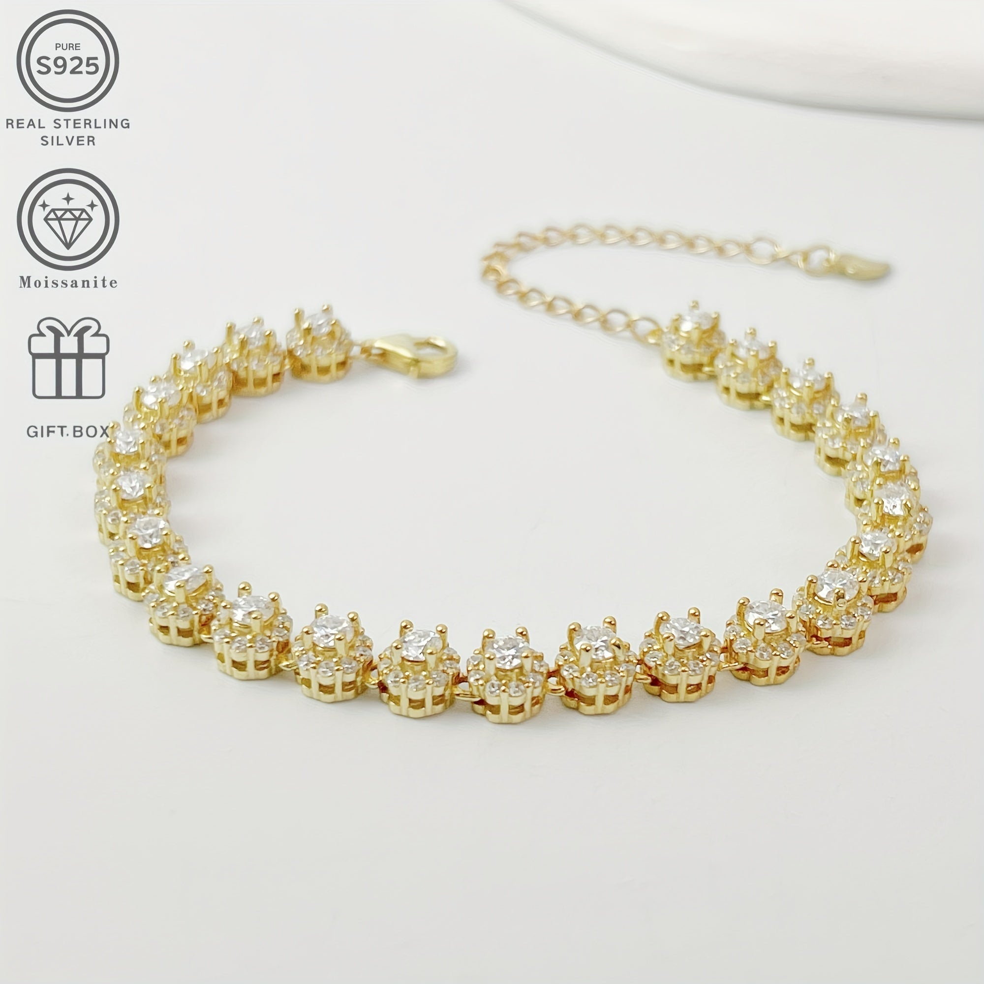 Sterling Silver Tennis Bracelet with Moissanite Row 23 Stones Wedding Jewelry