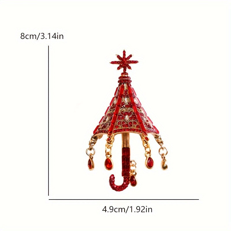 Elegant Rhinestone Umbrella Brooch Pin with Crystal Pendant Jewelry Accessory
