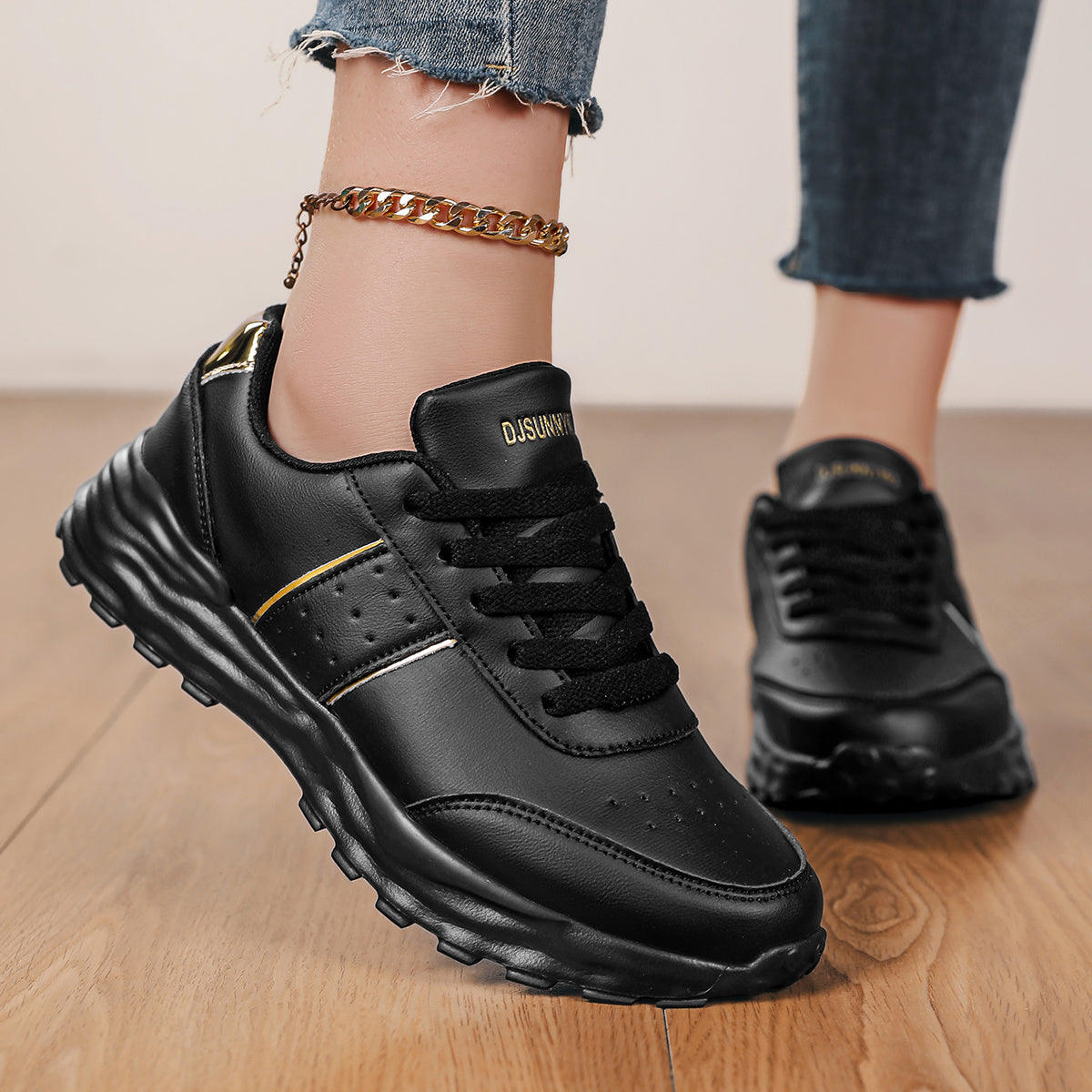 Women’s Casual Sports Shoes Large Size Golden Sequin Walking Shoes