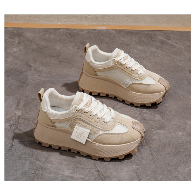 Women's Breathable Lightweight Chunky Sneakers Casual Low-Top Shoes Black White